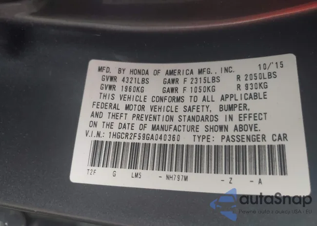 1HGCR2F59GA040360: 43325246