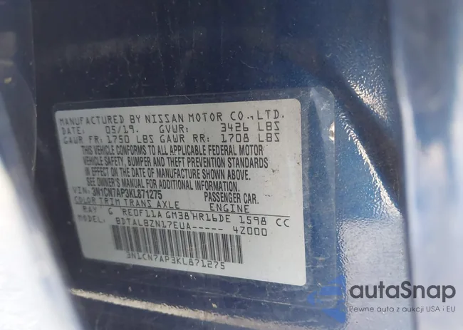 3N1CN7AP3KL871275: 43325305