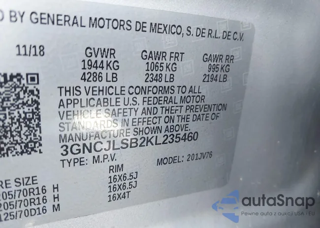 3GNCJLSB2KL235460: 43324341