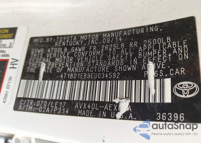 4T1BD1EB9EU034592: 43324343