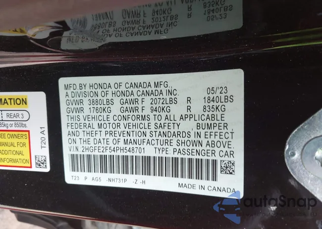 2HGFE2F54PH548701: 43324356