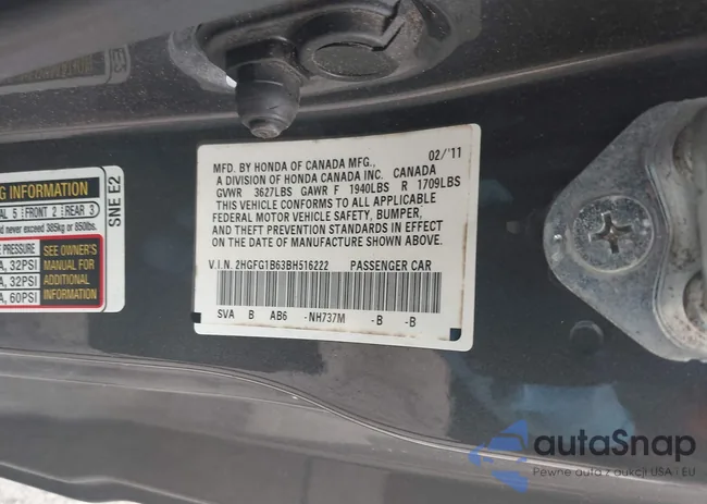 2HGFG1B63BH516222: 43324513