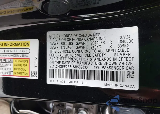 2HGFE2F51SH509833: 43325898