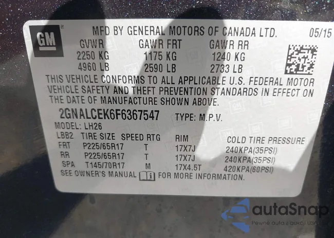 2GNALCEK6F6367547: 43326002