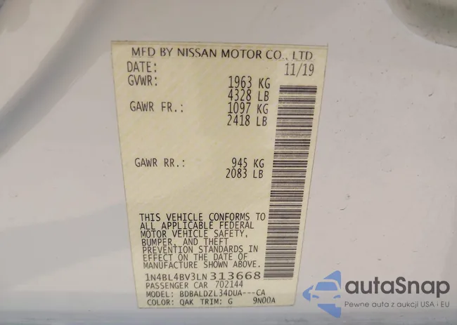 1N4BL4BV3LN313668: 43326152