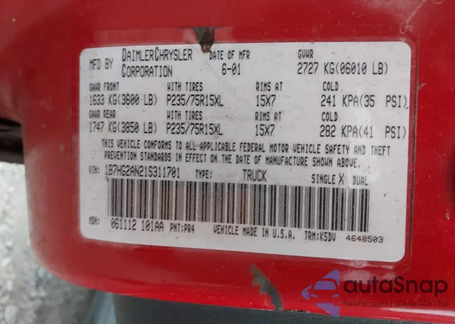 1B7HG2AN21S311701: 43326162