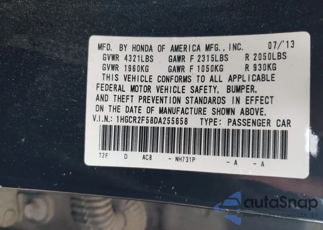 1HGCR2F58DA255658: 43326203