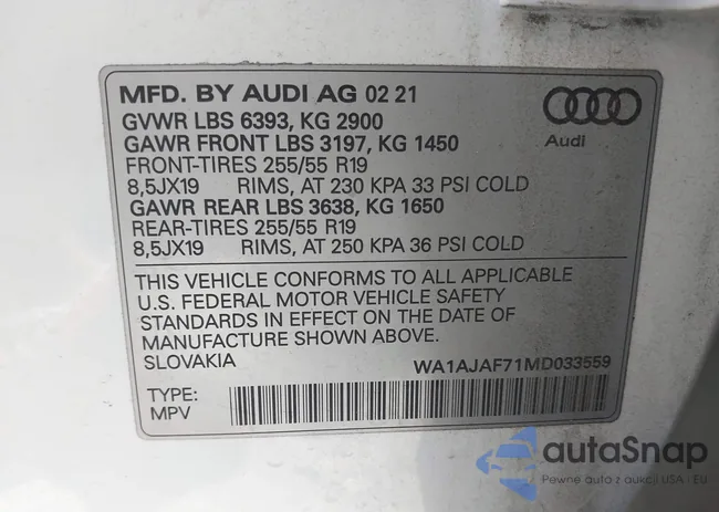 WA1AJAF71MD033559: 43326225