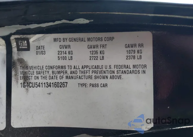 1G4CU541134160267: 43326323