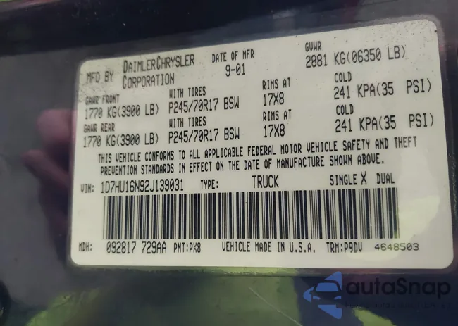 1D7HU16N92J139031: 43326326