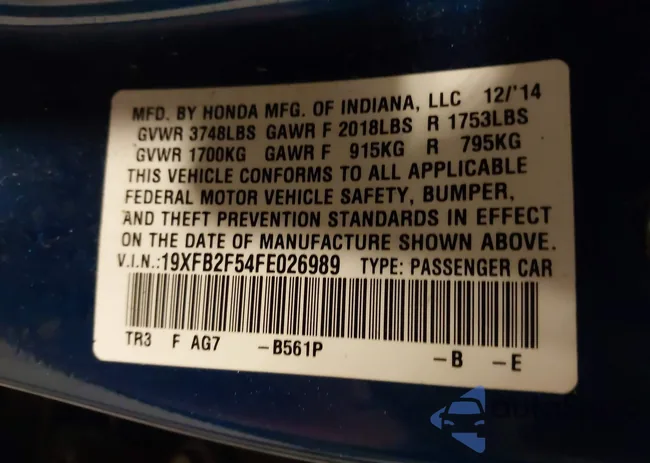 19XFB2F54FE026989: 43325375