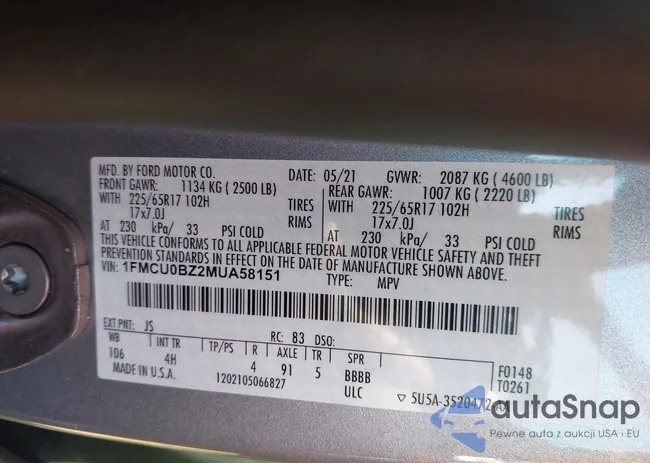 1FMCU0BZ2MUA58151: 43325403