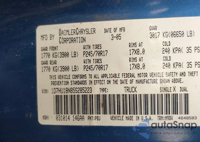 1D7HU18N85S285223: 43325492