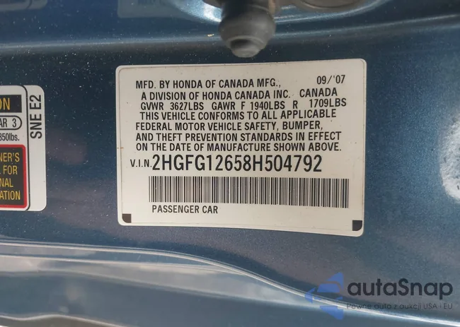 2HGFG12658H504792: 43325519