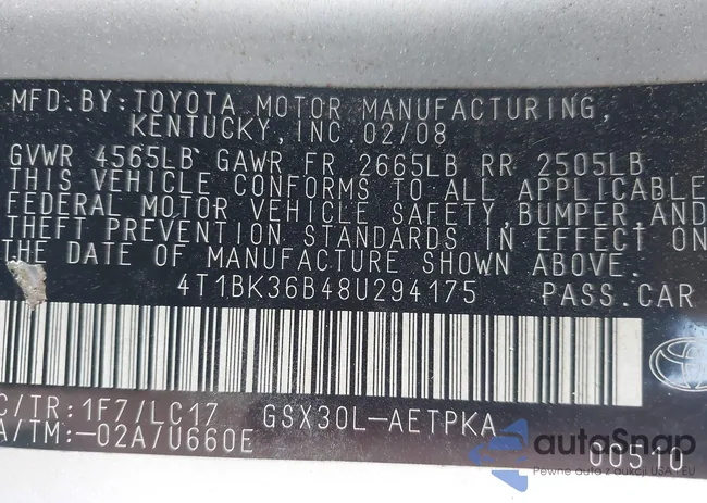 4T1BK36B48U294175: 43325520