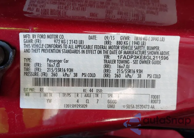 1FADP3KE8GL211596: 43325592