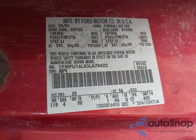 1FMPU16LX3LA70422: 43325622