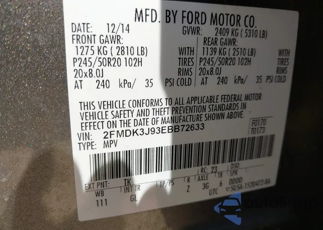 2FMDK3J93EBB72633: 43325707