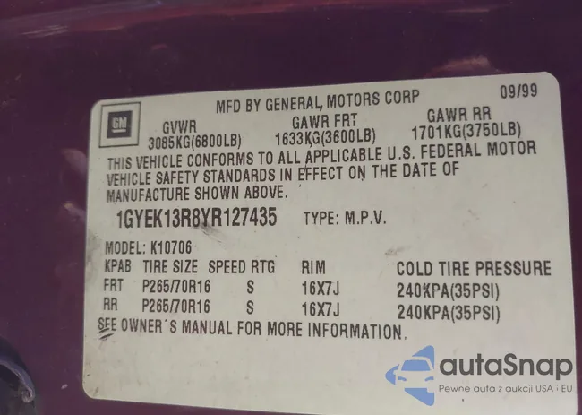 1GYEK13R8YR127435: 43325716