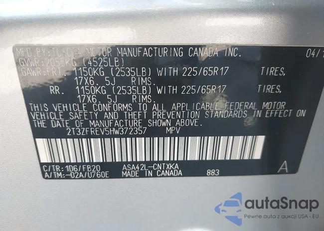 2T3ZFREV5HW372357: 43325729