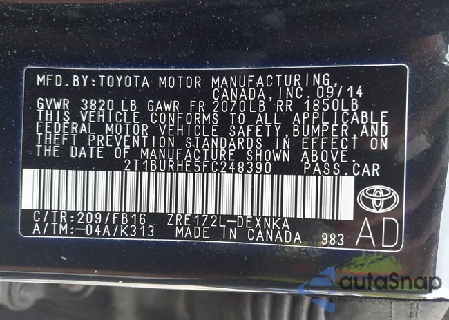 2T1BURHE5FC248390: 43326825