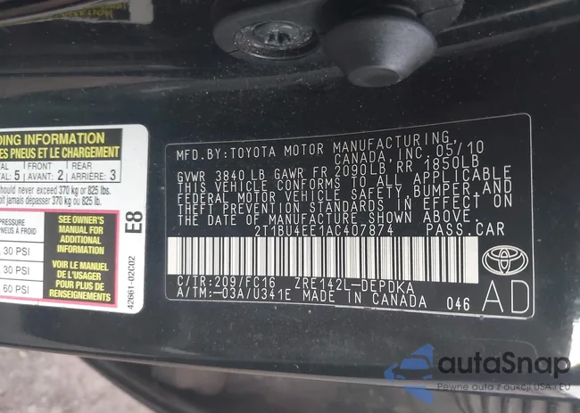 2T1BU4EE1AC407874: 43326847