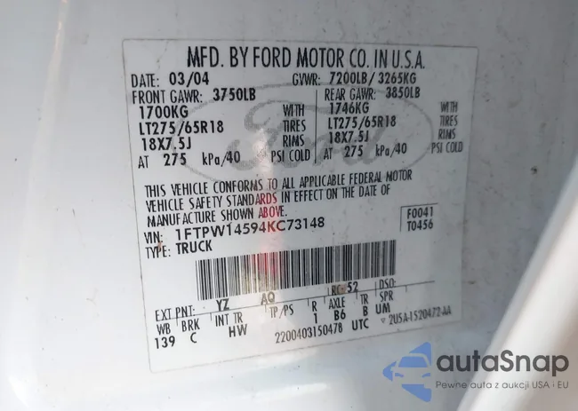 1FTPW14594KC73148: 43326879