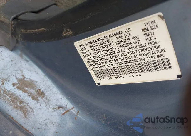 5FNRL38645B026750: 43326880