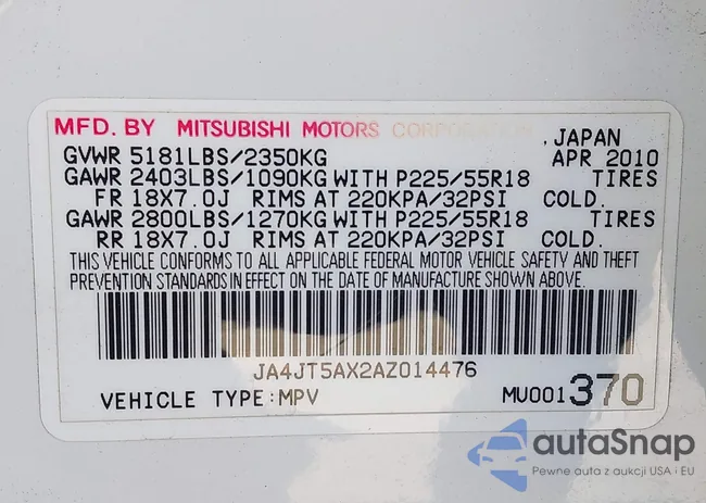 JA4JT5AX2AZ014476: 43327020