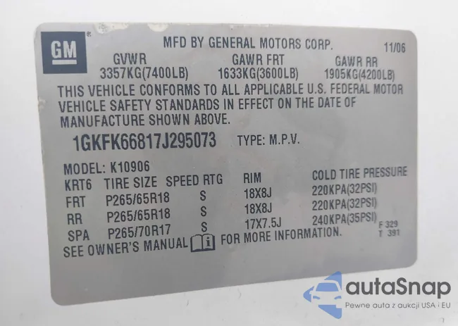 1GKFK66817J295073: 43327022