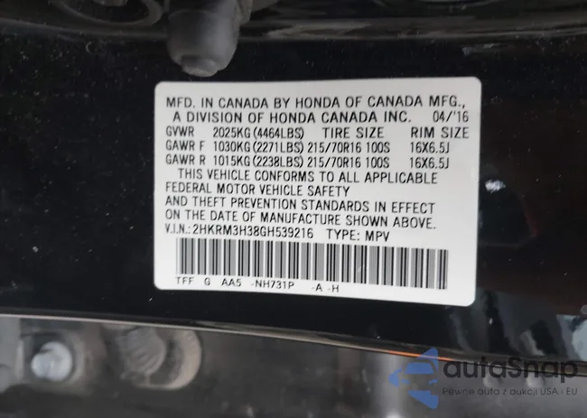 2HKRM3H38GH539216: 43327043