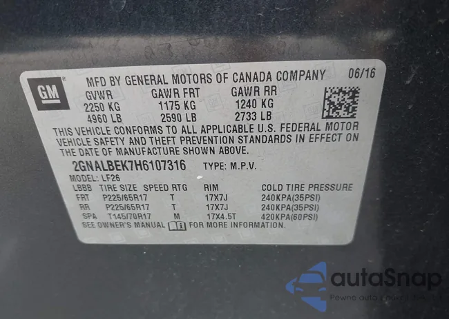 2GNALBEK7H6107316: 43327110