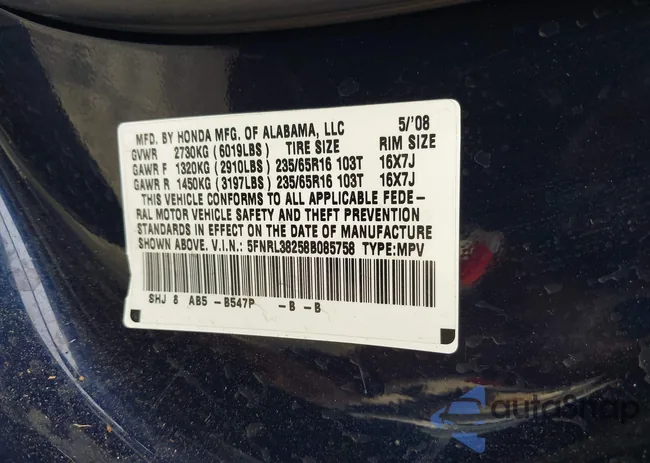 5FNRL38258B085758: 43327145