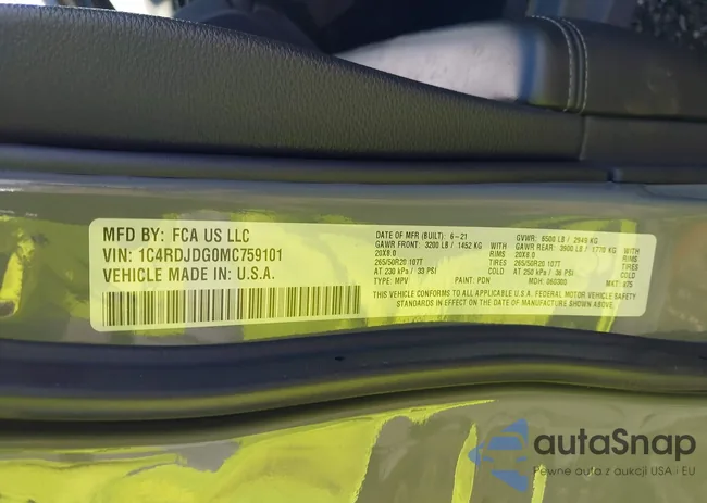 1C4RDJDG0MC759101: 43326342