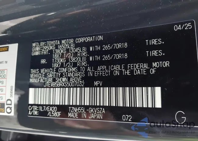 JTEVB5BRXS5007032: 43326596