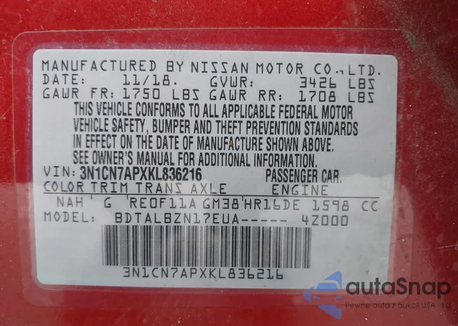 3N1CN7APXKL836216: 43326699