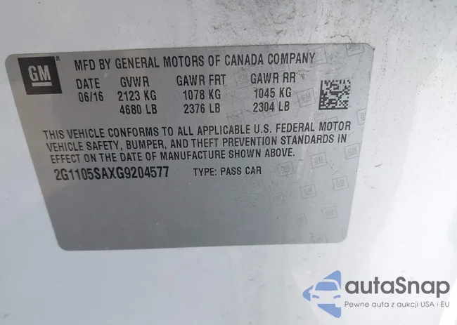 2G1105SAXG9204577: 43327701