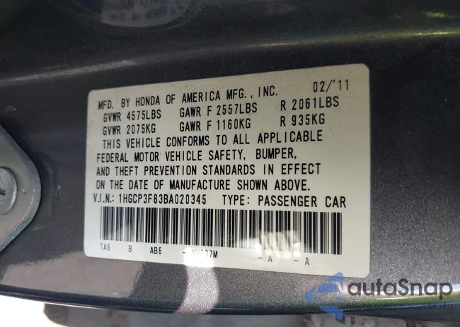 1HGCP3F83BA020345: 43327853