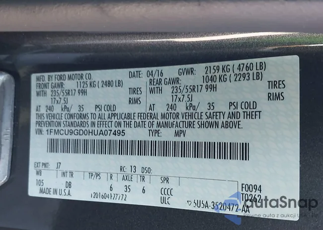 1FMCU9GD0HUA07495: 43327985