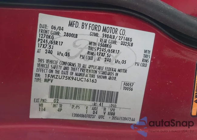 1FMZU75K94UC16163: 43328114