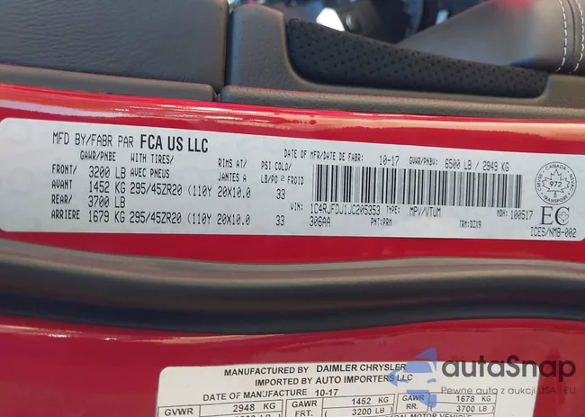 1C4RJFDJ1JC205353: 43327292