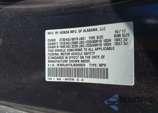 5FNRL6H7XJB049924: 43327435