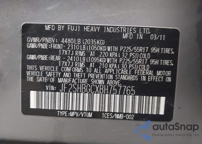 JF2SHBGCXBH757765: 43327491