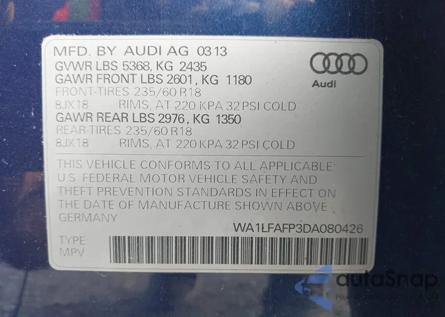 WA1LFAFP3DA080426: 43327532