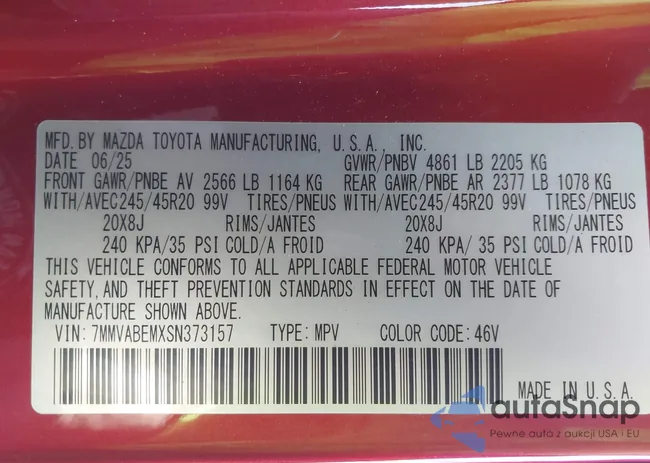 7MMVABEMXSN373157: 43327615