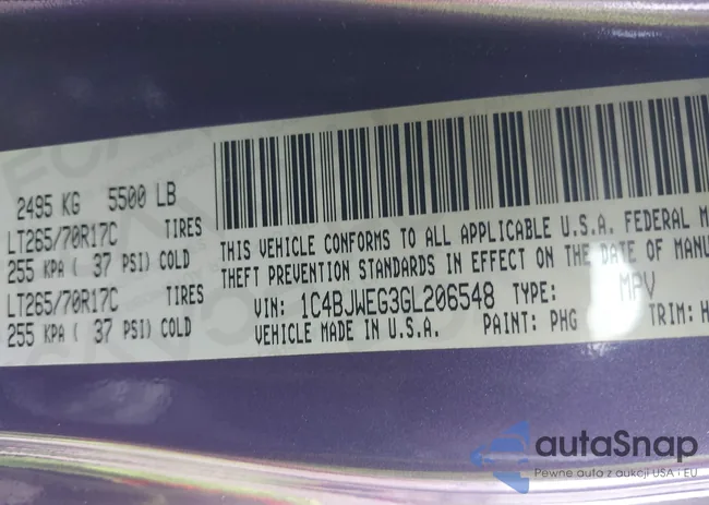 1C4BJWEG3GL206548: 43327662