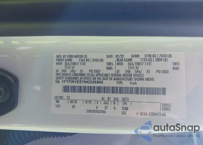 1FTFW1E57NKD28966: 43327664