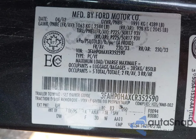 3FAHP0HAXCR352590: 43328747