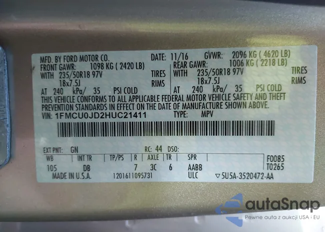 1FMCU0JD2HUC21411: 43328772