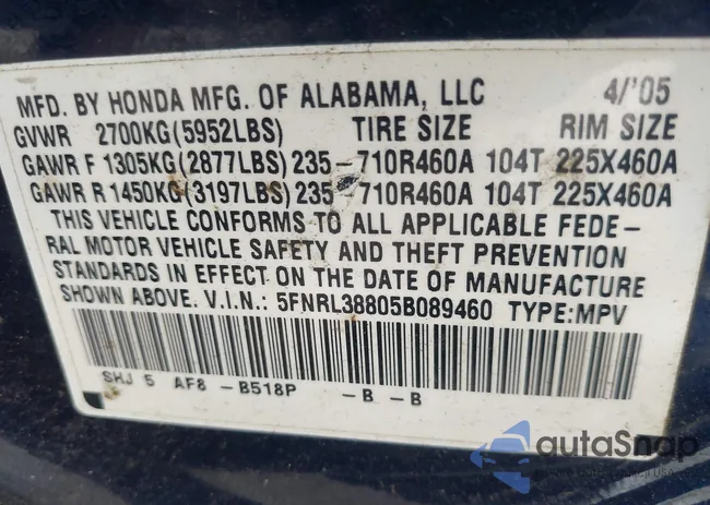 5FNRL38805B089460: 43328896